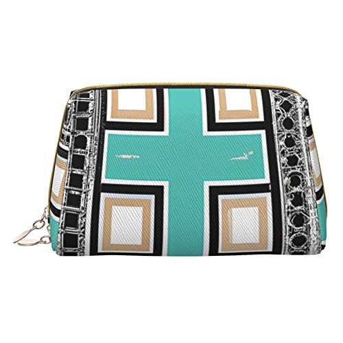 Minimalistische und stilvolle tragbare Make-up-Tasche aus Leder, Bedruckte Kosmetiktasche mit geometrischem Vintage-Design für Mädchen und Damen – kleine Größe von Melbrakin