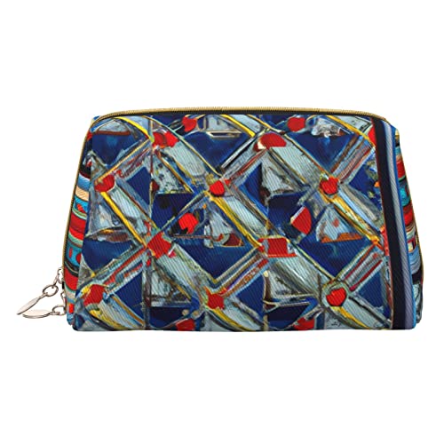 Minimalistische und stilvolle tragbare Make-up-Tasche aus Leder, Bedruckte Kosmetiktasche mit geometrischem Vintage-Design für Mädchen und Damen – kleine Größe von Melbrakin