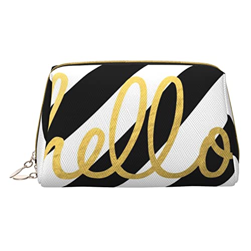 Minimalistische und stilvolle tragbare Make-up-Tasche aus Leder, Hello-gestreifte, Bedruckte Kosmetiktasche für Mädchen und Damen – kleine Größe von Melbrakin