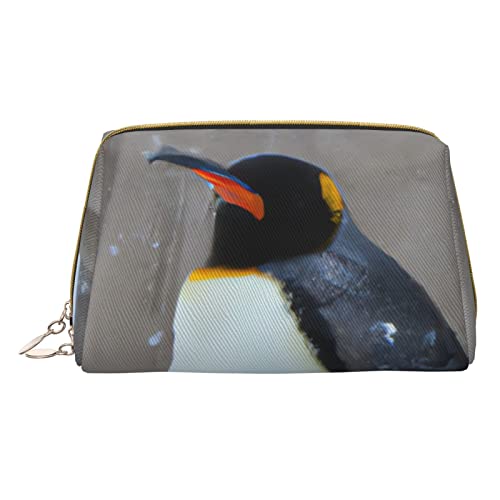 Minimalistische und stilvolle tragbare Make-up-Tasche aus Leder, Kosmetiktasche mit Aufdruck „Fat Penguin für Mädchen und Damen – kleine Größe von Melbrakin