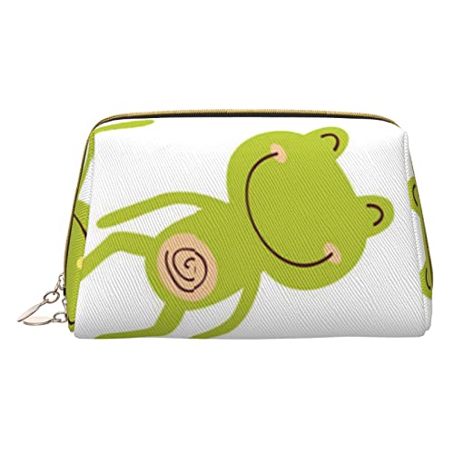 Minimalistische und stilvolle tragbare Make-up-Tasche aus Leder, Kosmetiktasche mit Cartoon-Frosch-Aufdruck für Mädchen und Damen – kleine Größe von Melbrakin
