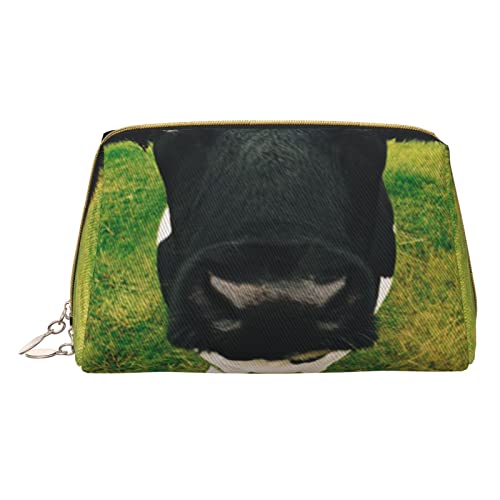 Minimalistische und stilvolle tragbare Make-up-Tasche aus Leder, Kosmetiktasche mit Prärie-Kuh-Aufdruck für Mädchen und Damen – kleine Größe von Melbrakin