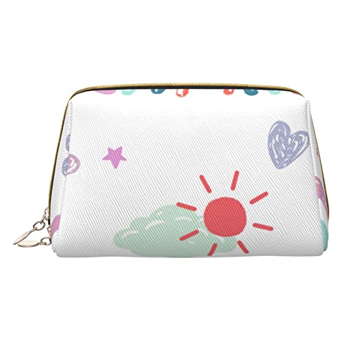 Minimalistische und stilvolle tragbare Make-up-Tasche aus Leder, Kosmetiktasche mit Sonnen- und Regenbogen-Aufdruck für Mädchen und Damen – kleine Größe von Melbrakin