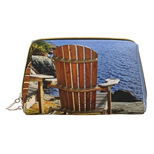 Minimalistische und stilvolle tragbare Make-up-Tasche aus Leder, Kosmetiktasche mit Strand- und Meereslandschafts-Aufdruck für Mädchen und Damen – kleine Größe von Melbrakin