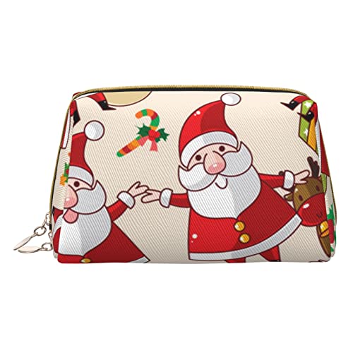 Minimalistische und stilvolle tragbare Make-up-Tasche aus Leder, Kosmetiktasche mit Weihnachts-Cartoon-Weihnachtsmann-Aufdruck für Mädchen und Damen – kleine Größe von Melbrakin