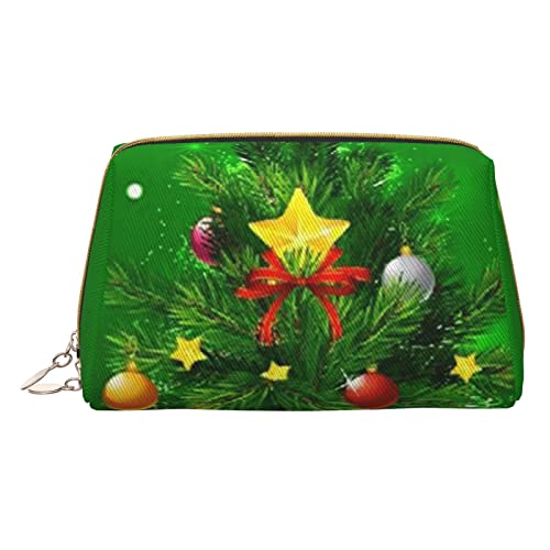 Minimalistische und stilvolle tragbare Make-up-Tasche aus Leder, Kosmetiktasche mit Weihnachtsbäumen-Motiv für Mädchen und Damen – kleine Größe von Melbrakin