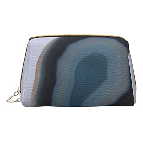 Minimalistische und stilvolle tragbare Make-up-Tasche aus Leder, Kosmetiktasche mit blauem Achat-Aufdruck für Mädchen und Damen – kleine Größe von Melbrakin