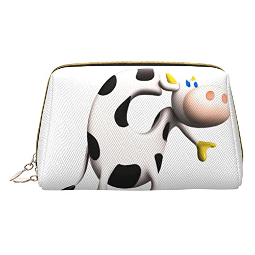 Minimalistische und stilvolle tragbare Make-up-Tasche aus Leder, Kosmetiktasche mit lustigem Kuh-Motiv für Mädchen und Damen – kleine Größe von Melbrakin