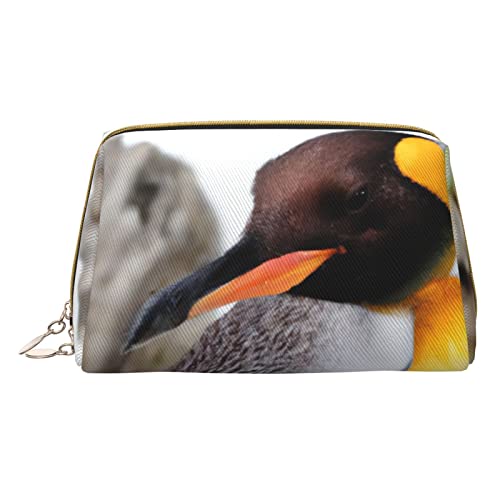 Minimalistische und stilvolle tragbare Make-up-Tasche aus Leder, Kosmetiktasche mit niedlichem Pinguin-Aufdruck für Mädchen und Damen – kleine Größe von Melbrakin