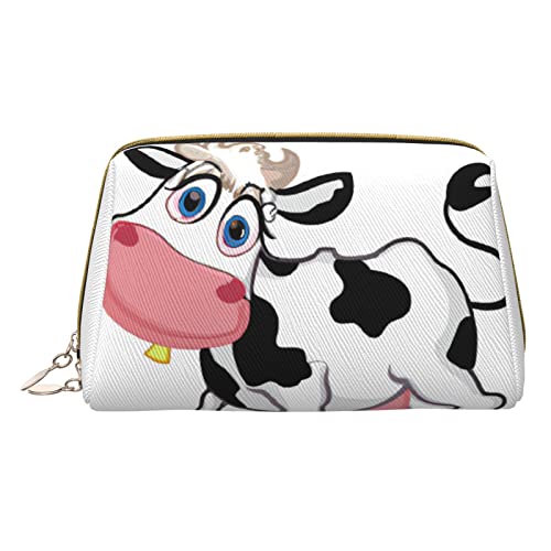 Minimalistische und stilvolle tragbare Make-up-Tasche aus Leder, Kosmetiktasche mit süßem Kuh-Aufdruck für Mädchen und Damen – kleine Größe von Melbrakin