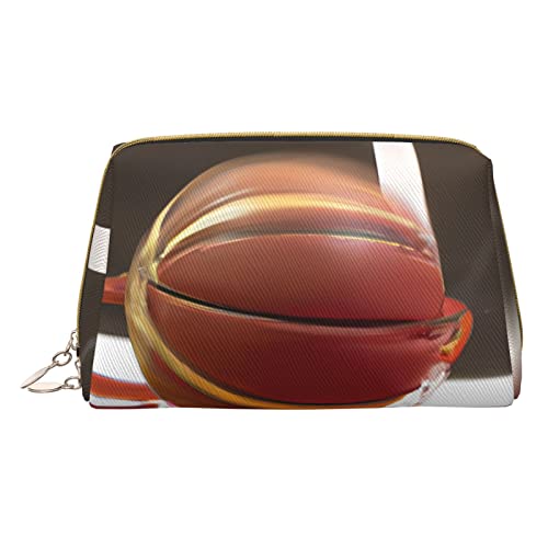 Minimalistische und stilvolle tragbare Make-up-Tasche aus Leder, Pop-up-Box für Basketball, Bedruckte Kosmetiktasche für Mädchen und Damen – kleine Größe von Melbrakin