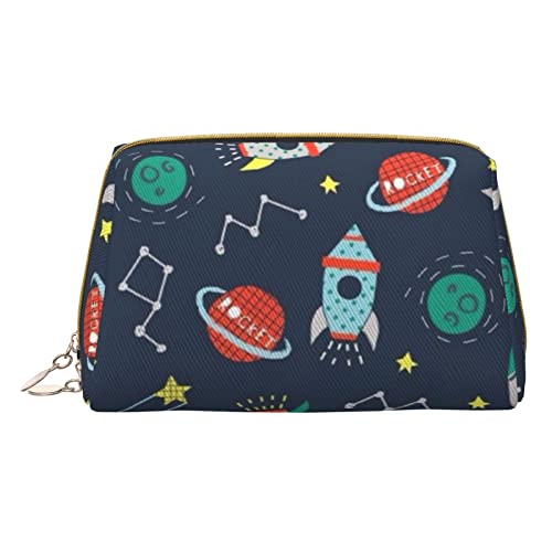Minimalistische und stilvolle tragbare Make-up-Tasche aus Leder, Raketen-Clipart-Raumschiff, Bedruckte Kosmetiktasche für Mädchen und Damen – kleine Größe von Melbrakin