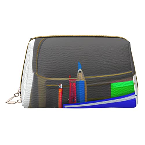 Minimalistische und stilvolle tragbare Make-up-Tasche aus Leder, Rucksack voller Bücher, Bedruckte Kosmetiktasche für Mädchen und Damen – kleine Größe von Melbrakin