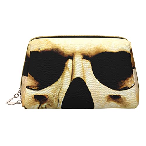 Minimalistische und stilvolle tragbare Make-up-Tasche aus Leder, Vintage-Kosmetiktasche mit Totenkopf-Aufdruck für Mädchen und Damen – kleine Größe von Melbrakin