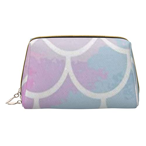 Minimalistische und stilvolle tragbare Make-up-Tasche aus Leder, farbenfrohe Kosmetiktasche mit Meerjungfrauenschuppen-Aufdruck für Mädchen und Damen – kleine Größe von Melbrakin