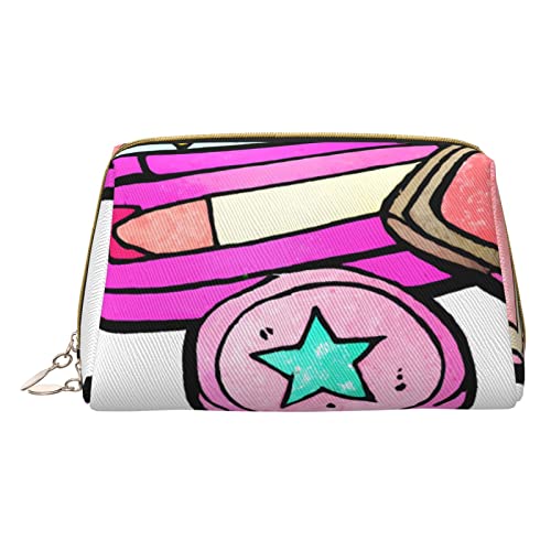 Minimalistische und stilvolle tragbare Make-up-Tasche aus Leder, rosa Make-up-Box, Bedruckte Kosmetiktasche für Mädchen und Damen – kleine Größe von Melbrakin