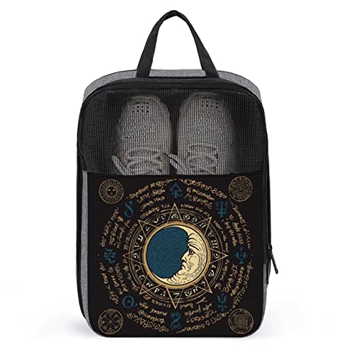 Mond, achteckiger Stern, magische Inschriften, Symbole, Schuhtaschen für Reisen, Schuhbeutel, wasserdicht, große Schuhaufbewahrungstasche für Männer und Frauen, Reisekoffer, Schuh-Organizer mit Reißv von Melbrakin