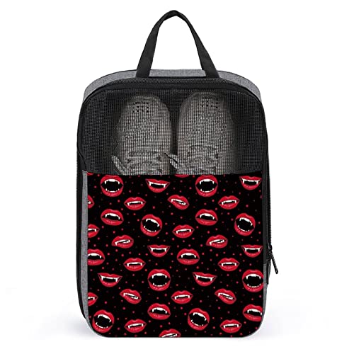 Nahtloses Halloween-Muster mit roten Vampirlippen, Schuhbeutel für die Reise, Schuhbeutel, wasserdicht, große Schuhaufbewahrungstasche für Männer und Frauen, Reisekoffer, Schuh-Organizer mit Reißvers von Melbrakin