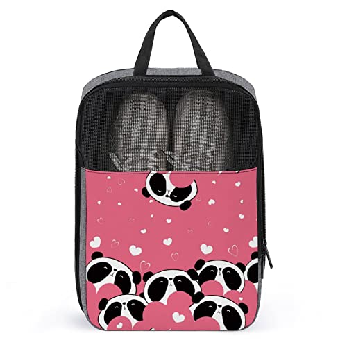 Niedliche Panda-Schuhbeutel mit rosa Liebestieren für die Reise, Schuhbeutel, wasserdicht, große Schuhaufbewahrungstasche für Männer und Frauen, Reisekoffer, Schuh-Organizer mit Reißverschluss und Ne von Melbrakin