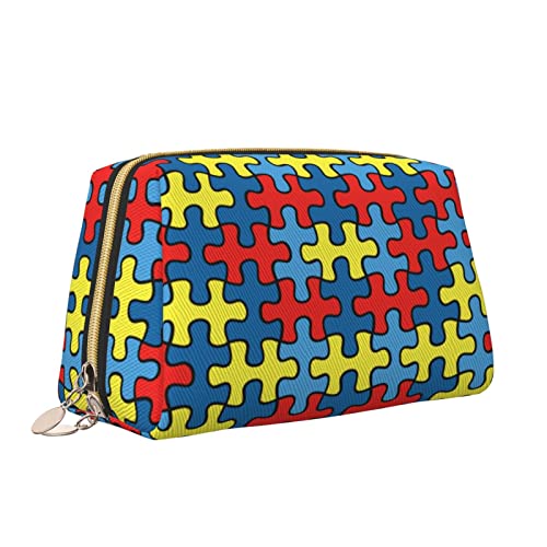 Niedliche Reise-Make-up-Tasche für Frauen, Autismus-Bewusstsein, Puzzle, Leder-Kosmetiktasche, Geldbörse, tragbar, wasserdicht, kleine Make-up-Tasche, Organizer, Kulturbeutel für Teenager-Mädchen, Pi von Melbrakin