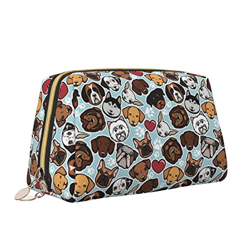 Niedliche Reise-Make-up-Tasche für Frauen, Bunte niedliche Hunderassen, Leder-Kosmetiktasche, Geldbörse, tragbar, wasserdicht, kleine Make-up-Tasche, Organizer, Kulturbeutel für Teenager-Mädchen, Pin von Melbrakin