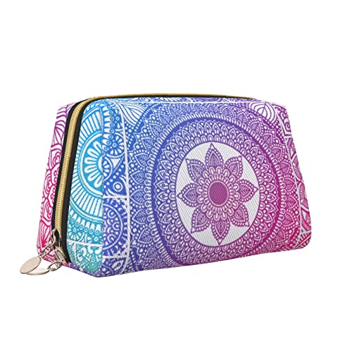 Niedliche Reise-Make-up-Tasche für Frauen, Mandala, helles Leder, Kosmetiktasche, Geldbörse, tragbar, wasserdicht, kleine Make-up-Tasche, Organizer, Kulturbeutel für Teenager-Mädchen, Pinsel, S von Melbrakin