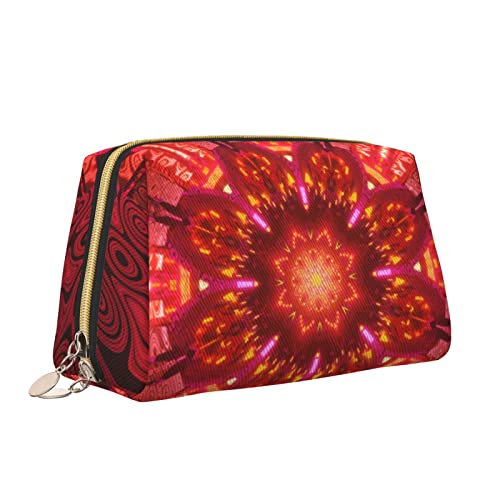 Niedliche Reise-Make-up-Tasche für Frauen, Mandala-Schleife, Ethnische Zen-Heilige Geometrie-Blume, Leder-Kosmetiktasche, Geldbörse, tragbar, wasserdicht, kleine Make-up-Tasche, Organizer, Kulturbeut von Melbrakin