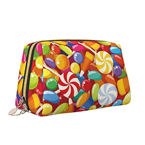 Niedliche Reise-Make-up-Tasche für Frauen, bunter Regenbogen, Süßigkeiten-Leder, Kosmetiktasche, Geldbörse, tragbar, wasserdicht, kleine Make-up-Tasche, Organizer, Kulturbeutel für Teenager-Mädchen, von Melbrakin