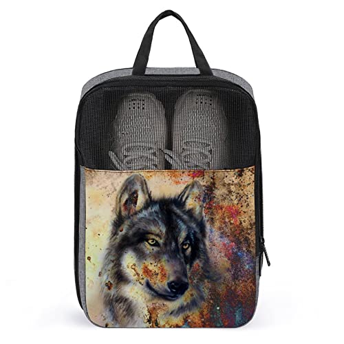 Niedliche Reise-Schuhtasche, Ölgemälde, Wolfskunst, wasserdicht, atmungsaktiv, tragbar, Reise-Schuhtasche mit Reißverschluss, Reise-Schuh-Organizer, Tasche, Schuhe, Aufbewahrungstasche für Männer, Fr Niedliche Reise-Schuhtasche, Ölgemälde, Wolfskunst, wasserdicht, atmungsaktiv, tragbar, Reise-Schuhtasche mit Reißverschluss, Reise-Schuh-Organizer, Tasche, Schuhe, Aufbewahrungstasche für Männer, Fr von Melbrakin