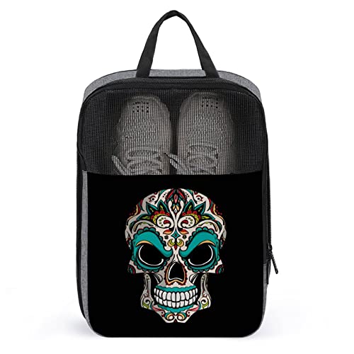 Niedliche Reise-Schuhtasche, Totenkopf-Motiv, wasserdicht, atmungsaktiv, tragbar, mit Reißverschluss, Reise-Schuh-Organizer, Schuhe, Aufbewahrungstasche für Männer, Frauen, Fitnessstudio, täglich Niedliche Reise-Schuhtasche, Totenkopf-Motiv, wasserdicht, atmungsaktiv, tragbar, mit Reißverschluss, Reise-Schuh-Organizer, Schuhe, Aufbewahrungstasche für Männer, Frauen, Fitnessstudio, täglich von Melbrakin