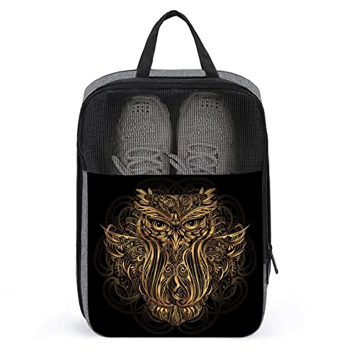 Niedliche Reise-Schuhtasche, goldene Eule, Schnitzerei, wasserdicht, atmungsaktiv, tragbar, Reise-Schuhtasche mit Reißverschluss, Reise-Schuh-Organizer, Tasche, Schuhe, Aufbewahrungstasche für Männer Niedliche Reise-Schuhtasche, goldene Eule, Schnitzerei, wasserdicht, atmungsaktiv, tragbar, Reise-Schuhtasche mit Reißverschluss, Reise-Schuh-Organizer, Tasche, Schuhe, Aufbewahrungstasche für Männer von Melbrakin