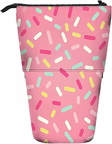 Pink Donut Glaze Teleskop-Bleistift-Briefpapieretui, Stifte-Aufbewahrungsbox mit Reißverschluss für Damen, Herren, Jungen, Mädchen, buntes Eis mit Streuseln, Donut-Kuchen, Süßigkeiten, Süßigkeiten von Melbrakin