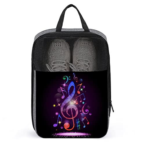 Reise-Schuhtasche mit lustigem Aufdruck, Bunte Musiknote, lila Schuhtasche mit Reißverschluss und Griffen, wasserdicht, atmungsaktiv, tragbar, große Schuhaufbewahrungstasche, Schuh-Organizer-Tasche f von Melbrakin
