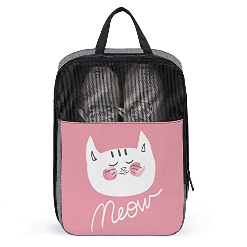 Reise-Schuhtasche mit lustigem Aufdruck, niedliche Katze, rosa Schuhtasche mit Reißverschluss und Griffen, wasserdicht, atmungsaktiv, tragbar, große Schuhaufbewahrungstasche, Schuh-Organizer-Tasche f von Melbrakin