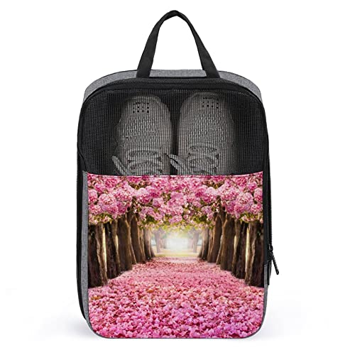 Reise-Schuhtasche mit lustigem Aufdruck, rosa Blumenbaumblüten-Schuhtasche mit Reißverschluss und Griffen, wasserdicht, atmungsaktiv, tragbar, große Schuhaufbewahrungstasche, Schuh-Organizer-Tasche f von Melbrakin
