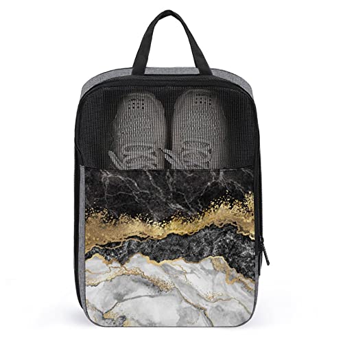Reise-Schuhtasche mit lustigem Aufdruck, schwarz-weißer Marmor-Schuhbeutel mit Reißverschluss und Griffen, wasserdicht, atmungsaktiv, tragbar, große Schuhaufbewahrungstasche, Schuh-Organizer-Tasche f von Melbrakin