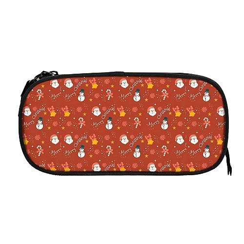 Rotes Federmäppchen mit Aufdruck „Frohe Weihnachten, Weihnachtsmann und Schneemann, großes Fassungsvermögen, Stifthalter, Bleistiftbeutel, Box, Organizer, Reißverschluss, Kosmetik, Make-up, Aufbewah von Melbrakin