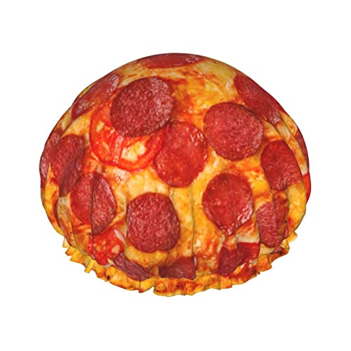 Salami Pizza Große Duschhaube für Damen und Herren, wiederverwendbare Duschhauben, wasserdichte Duschhaube für Zöpfe und langes Haar, Duschhaube mit Peva-Futter und elastischem Band, modische Duschha von Melbrakin