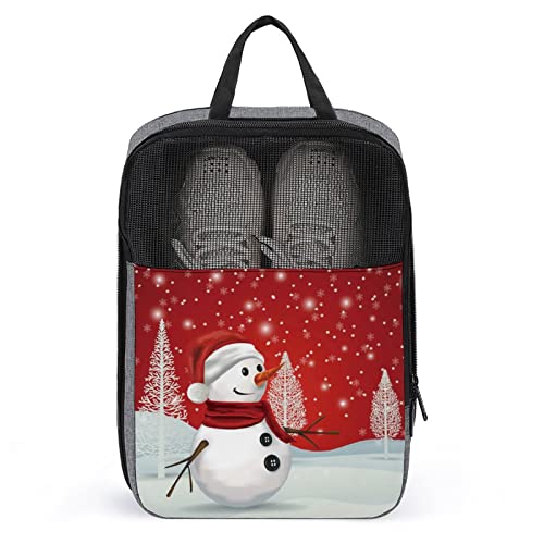 Schneemann-rote Schneeflocke-Weihnachtsschuhtaschen für die Reise, Schuhbeutel, wasserdicht, große Schuhaufbewahrungstasche für Männer und Frauen, Reisekoffer, Schuh-Organizer mit Reißverschluss und von Melbrakin