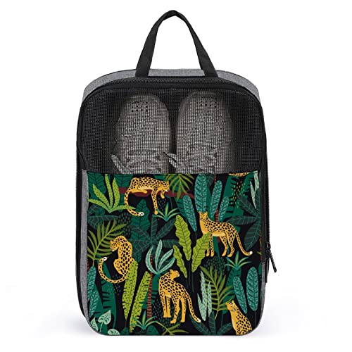 Schuhtaschen mit Leoparden- und tropischen Blättern, Palmenblättern für die Reise, Schuhbeutel, wasserdicht, große Schuhaufbewahrungstasche für Männer und Frauen, Reisekoffer, Schuh-Organizer mit Rei von Melbrakin