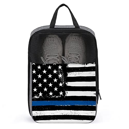 Schwarze amerikanische Flagge mit blauen Streifen, Schuhbeutel für Reisen, Schuhbeutel, wasserdicht, große Schuhaufbewahrungstasche für Männer und Frauen, Reisekoffer, Schuh-Organizer mit Reißverschl von Melbrakin