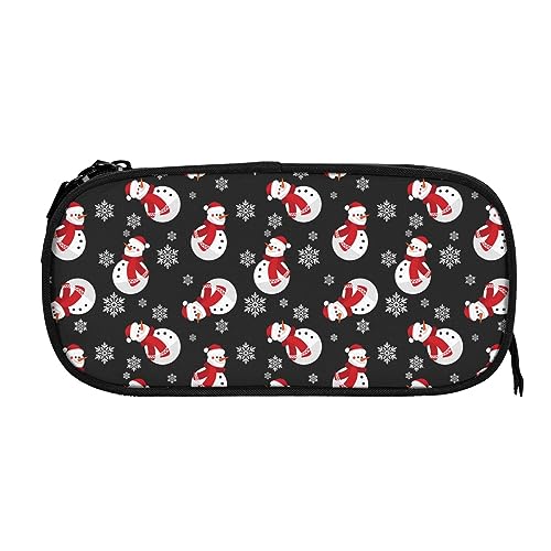 Schwarzes Federmäppchen mit Weihnachts-Schneemann-Schneeflocken-Motiv, großes Fassungsvermögen, Stifthalter, Bleistiftbeutel, Box, Organizer, Reißverschluss, Kosmetik- und Make-up-Aufbewahrungstasche von Melbrakin
