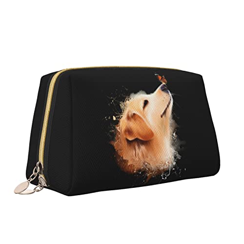Süße Reise-Make-up-Tasche für Frauen, Aquarell-Golden-Retriever-Hund mit Schmetterling, Leder-Kosmetiktasche, Geldbörse, tragbar, wasserdicht, kleine Make-up-Tasche, Organizer, Kulturbeutel für Teena von Melbrakin
