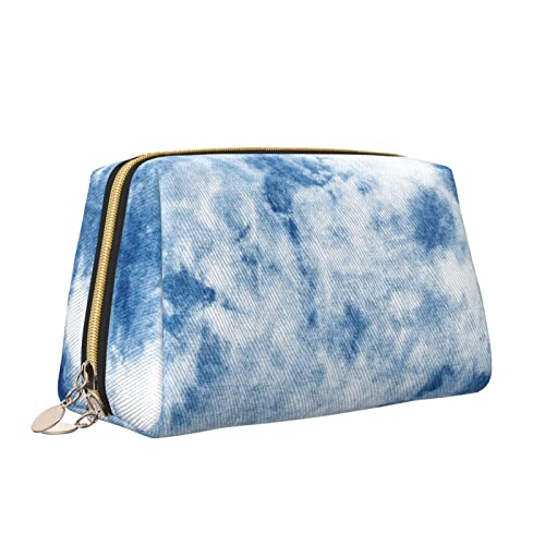 Süße Reise-Make-up-Tasche für Frauen, Batik-Abstraktes Blau-Weiß-Leder-Kosmetiktasche, Geldbörse, tragbar, wasserdicht, kleine Make-up-Tasche, Organizer, Kulturbeutel für Teenager-Mädchen, Pinsel, S von Melbrakin