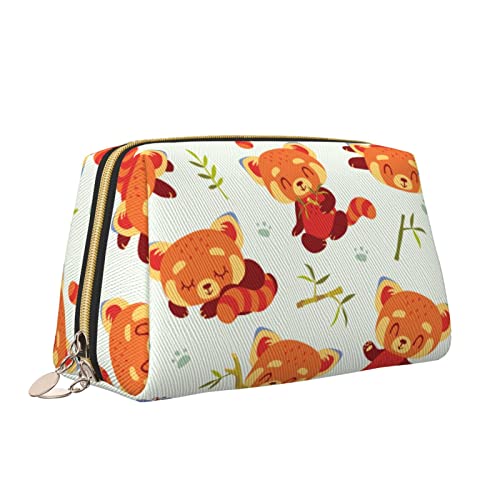 Süße Reise-Make-up-Tasche für Frauen, Cartoon-Roter Panda-Zweige, Leder-Kosmetiktasche, Geldbörse, tragbar, wasserdicht, kleine Make-up-Tasche, Organizer, Kulturbeutel für Teenager-Mädchen, Pinsel, S von Melbrakin
