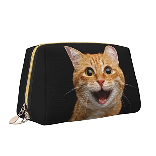 Süße Reise-Make-up-Tasche für Frauen, Happy Ginger Cat, Leder-Kosmetiktasche, Geldbörse, tragbar, wasserdicht, kleine Make-up-Tasche, Organizer, Kulturbeutel für Teenager-Mädchen, Pinsel, S Süße Reise-Make-up-Tasche für Frauen, Happy Ginger Cat, Leder-Kosmetiktasche, Geldbörse, tragbar, wasserdicht, kleine Make-up-Tasche, Organizer, Kulturbeutel für Teenager-Mädchen, Pinsel, S von Melbrakin