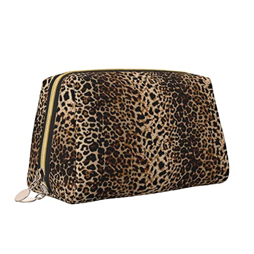 Süße Reise-Make-up-Tasche für Frauen, Leoparden-Tiermuster, braunes Leder, Kosmetiktasche, Geldbörse, tragbar, wasserdicht, Reise-Make-up-Tasche, Organizer, Kulturbeutel für Kosmetikpinsel, S von Melbrakin