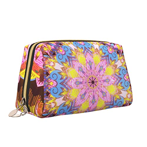 Süße Reise-Make-up-Tasche für Frauen, Mandala, buntes ethnisches Kaleidoskop, Leder-Kosmetiktasche, Geldbörse, tragbar, wasserdicht, kleine Make-up-Tasche, Organizer, Kulturbeutel für Teenager-Mädche von Melbrakin