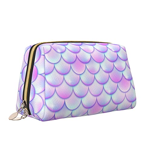 Süße Reise-Make-up-Tasche für Frauen, Meerjungfrau-Folie, rosa Fischschuppen-Leder-Kosmetiktasche, Geldbörse, tragbar, wasserdicht, kleine Make-up-Tasche, Organizer, Kulturbeutel für Teenager-Mädchen von Melbrakin