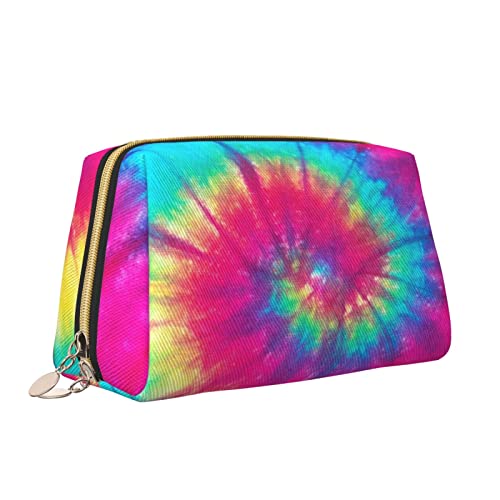 Süße Reise-Make-up-Tasche für Frauen, Regenbogen-Spirale, Batik-Leder-Kosmetiktasche, Geldbörse, tragbar, wasserdicht, kleine Make-up-Tasche, Organizer, Kulturbeutel für Teenager-Mädchen, Pinsel, S von Melbrakin